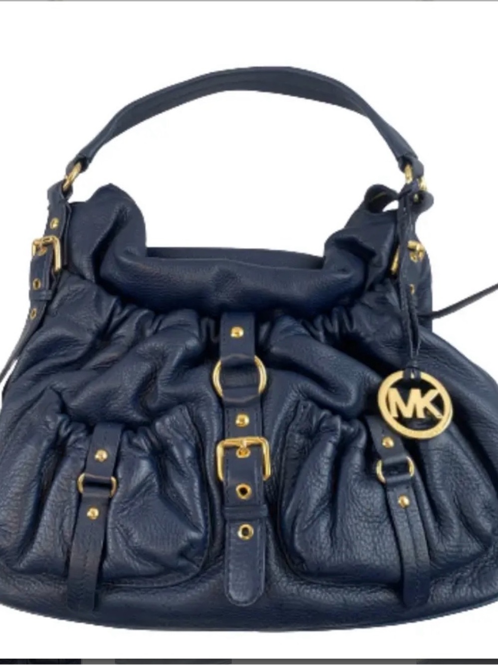 Michael Kors Navy Leather Shoulder Bag with Gold Accents